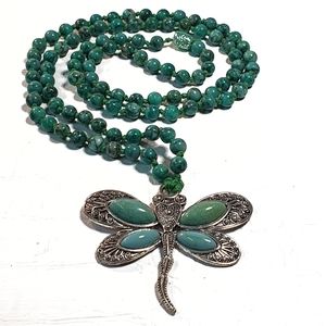 Bohemian Turquoise Beads Butterfly Pendant Long Necklace